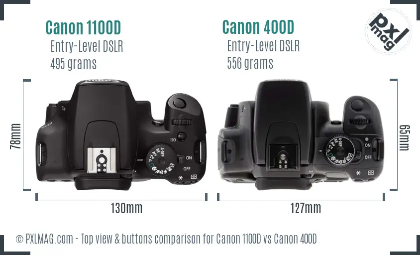 Canon 1100D vs Canon 400D top view buttons comparison