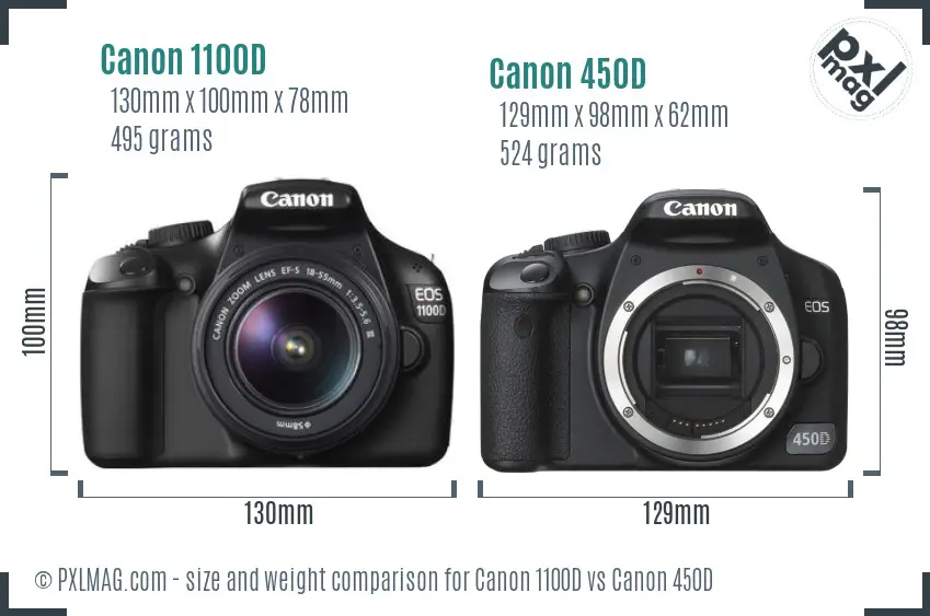 Canon 1100D vs Canon 450D size comparison