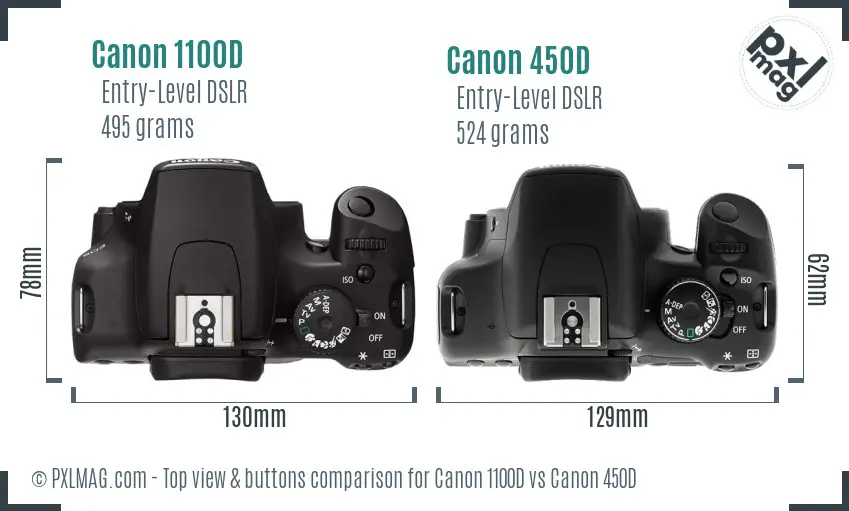 Canon 1100D vs Canon 450D top view buttons comparison