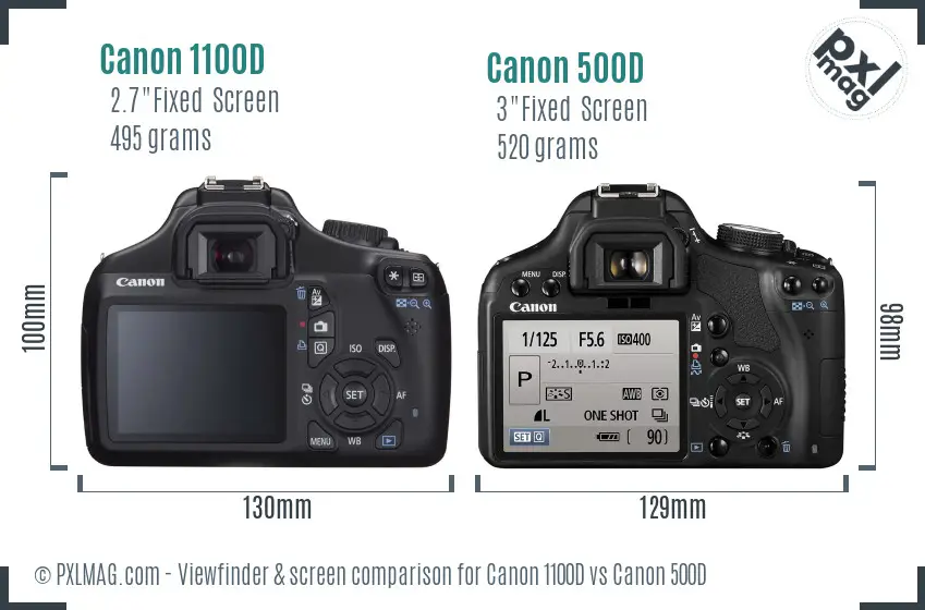 Canon 1100D vs Canon 500D Screen and Viewfinder comparison