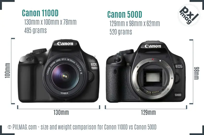 Canon 1100D vs Canon 500D size comparison