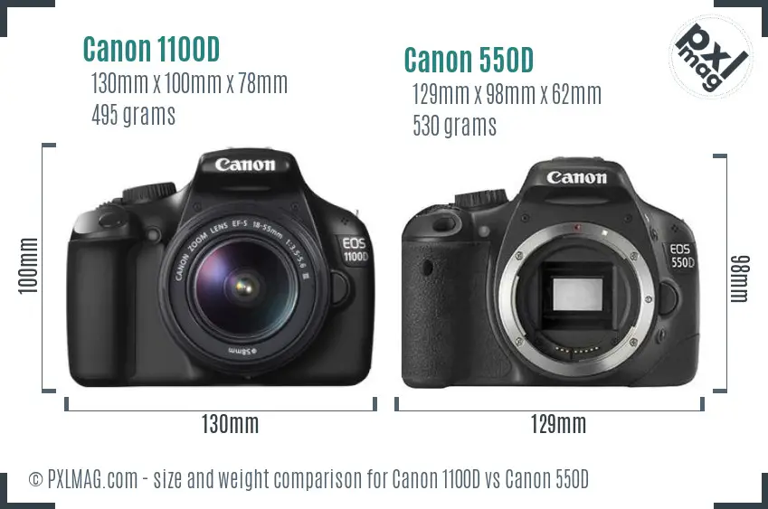 Canon 1100D vs Canon 550D size comparison