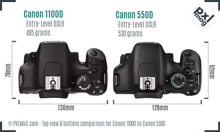 Canon 1100D vs Canon 550D top view buttons comparison