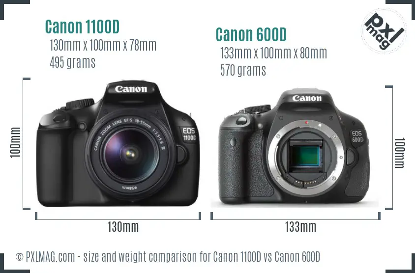 Canon 1100D vs Canon 600D size comparison