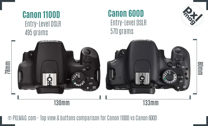 Canon 1100D vs Canon 600D top view buttons comparison