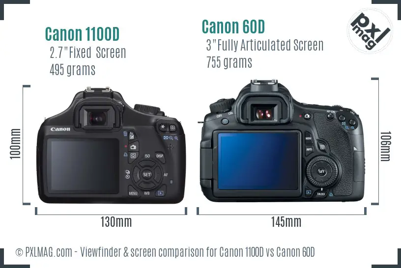 Canon 1100D vs Canon 60D Screen and Viewfinder comparison