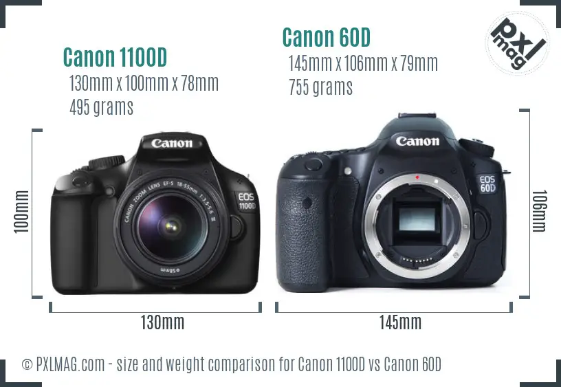 Canon 1100D vs Canon 60D size comparison