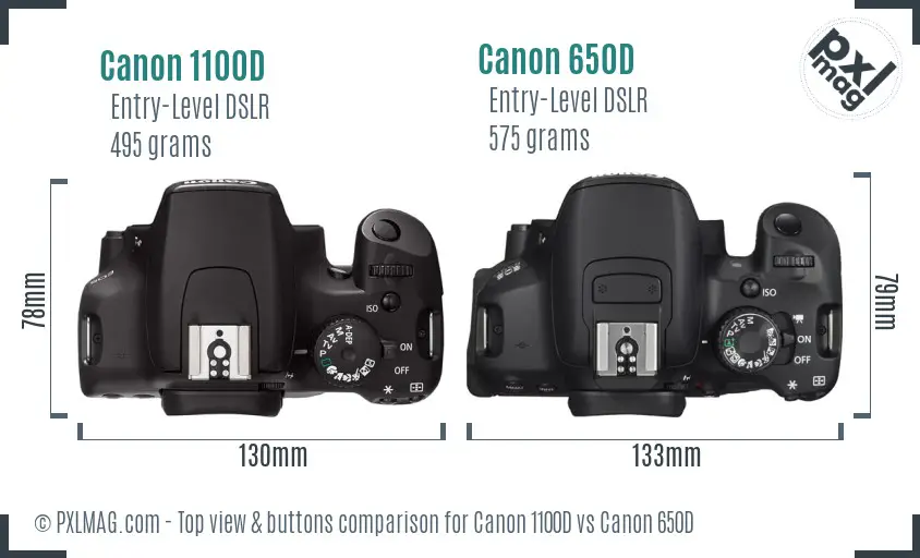 Canon 1100D vs Canon 650D top view buttons comparison