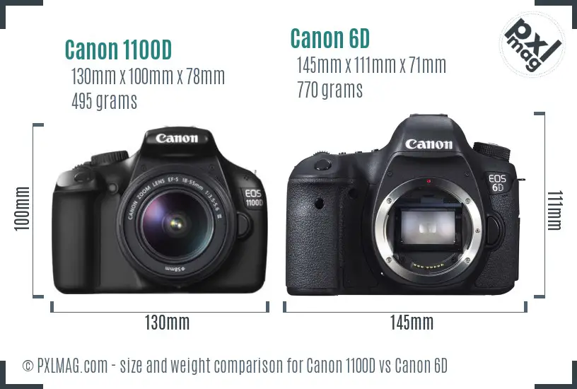 Canon 1100D vs Canon 6D size comparison