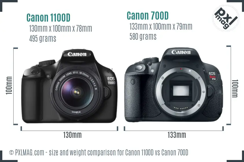 Canon 1100D vs Canon 700D size comparison
