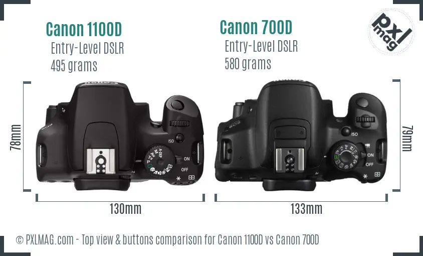 Canon 1100D vs Canon 700D top view buttons comparison