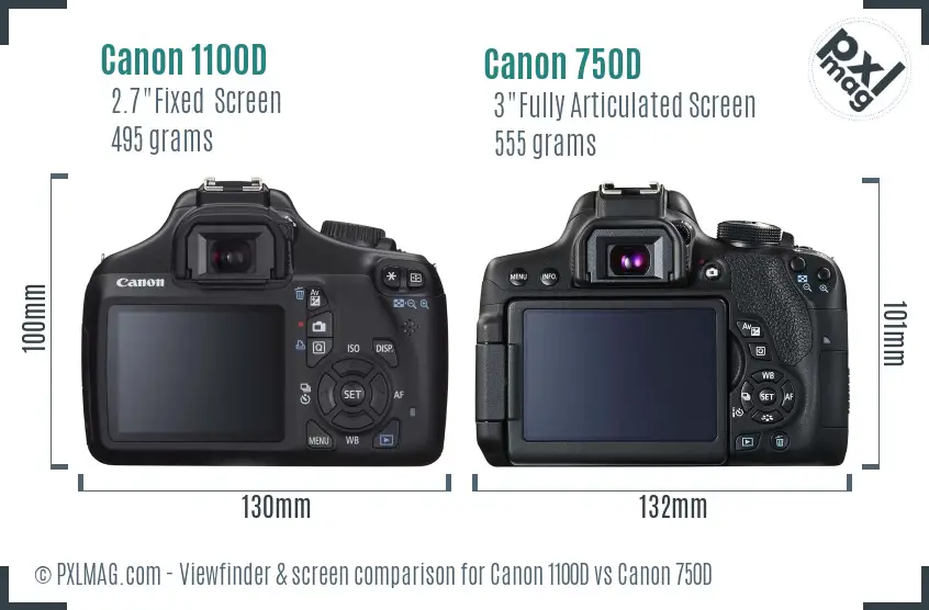 Canon 1100D vs Canon 750D Screen and Viewfinder comparison