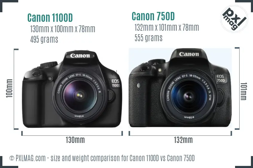 Canon 1100D vs Canon 750D size comparison