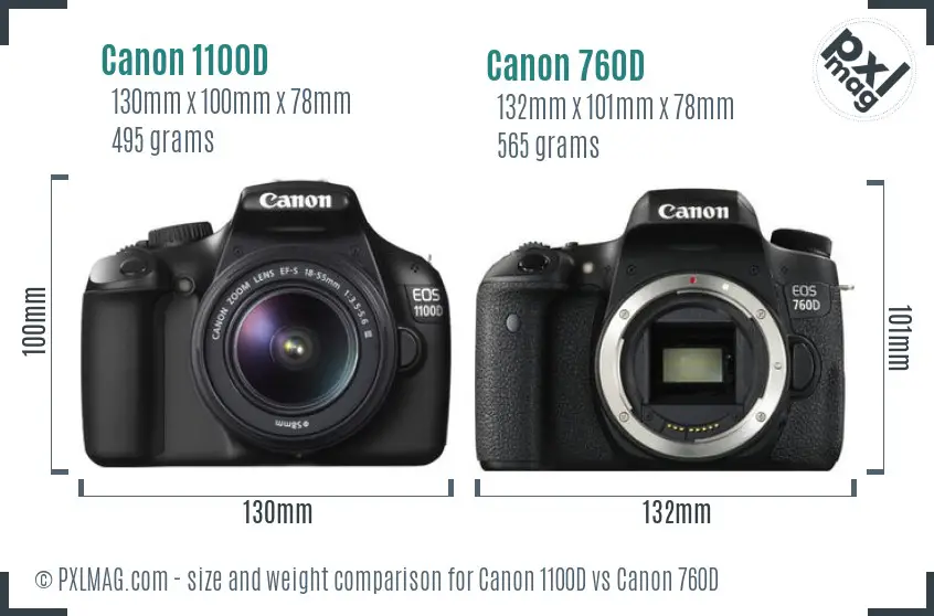 Canon 1100D vs Canon 760D size comparison