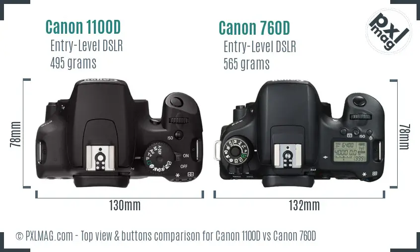 Canon 1100D vs Canon 760D top view buttons comparison