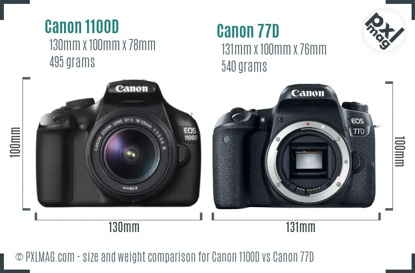 Canon 1100D vs Canon 77D size comparison