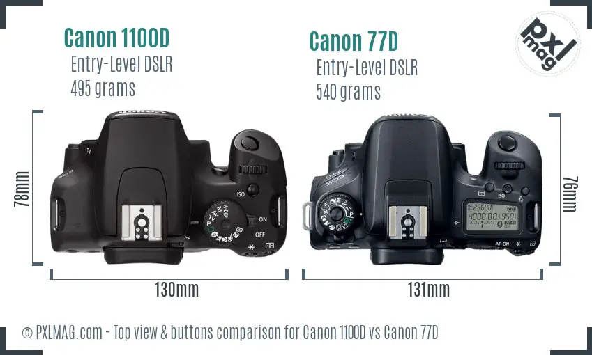 Canon 1100D vs Canon 77D top view buttons comparison