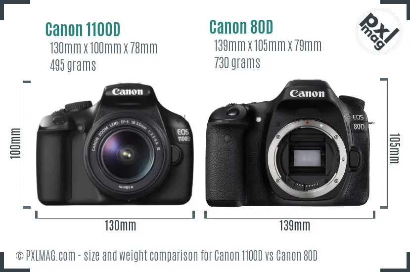 Canon 1100D vs Canon 80D size comparison