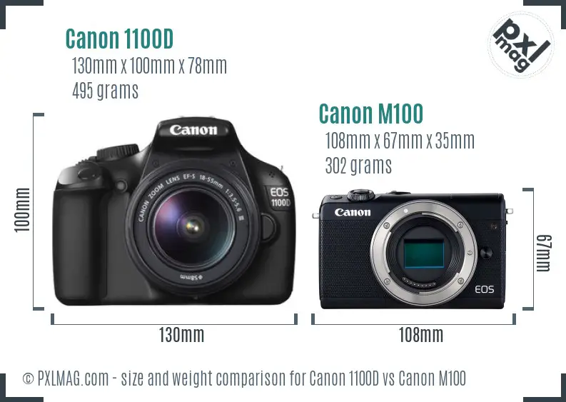 Canon 1100D vs Canon M100 size comparison