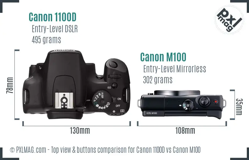 Canon 1100D vs Canon M100 top view buttons comparison