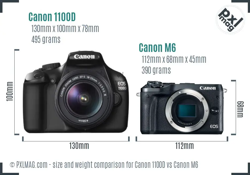 Canon 1100D vs Canon M6 size comparison