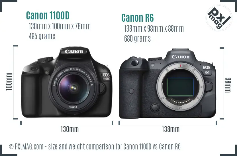 Canon 1100D vs Canon R6 size comparison
