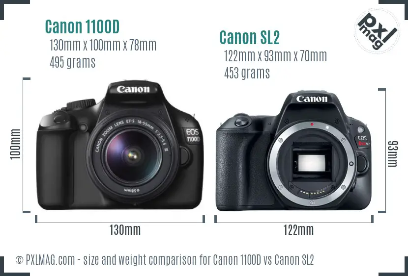 Canon 1100D vs Canon SL2 size comparison