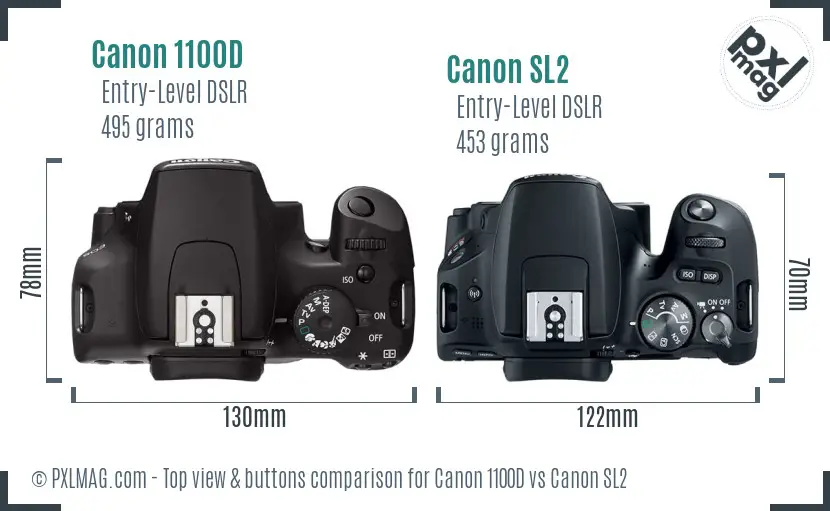 Canon 1100D vs Canon SL2 top view buttons comparison