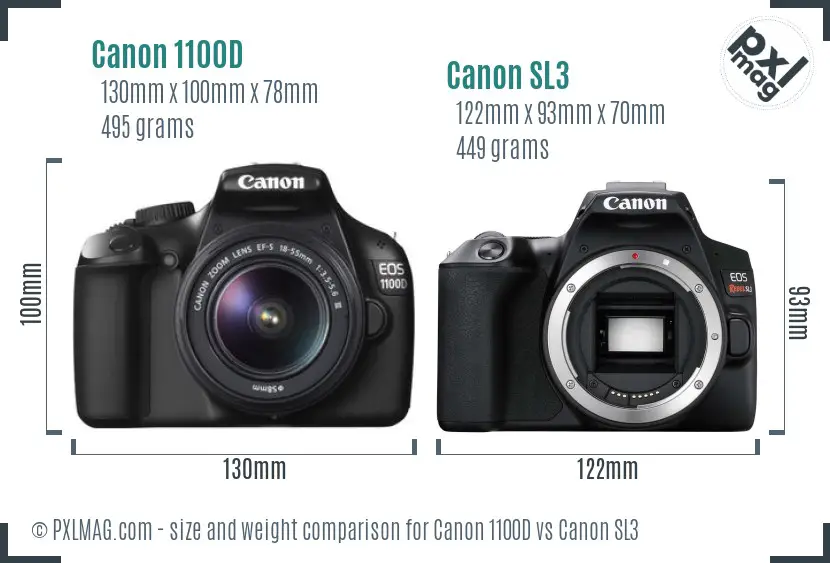 Canon 1100D vs Canon SL3 size comparison