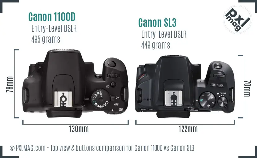 Canon 1100D vs Canon SL3 top view buttons comparison