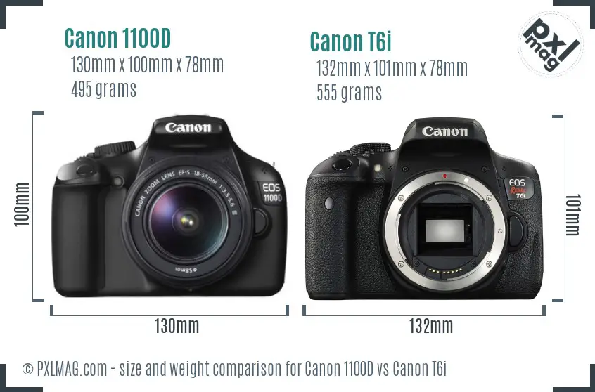 Canon 1100D vs Canon T6i size comparison