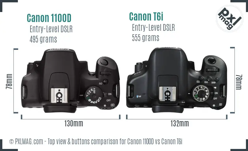 Canon 1100D vs Canon T6i top view buttons comparison