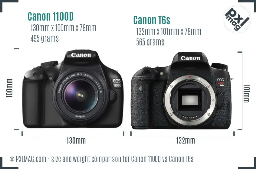 Canon 1100D vs Canon T6s size comparison