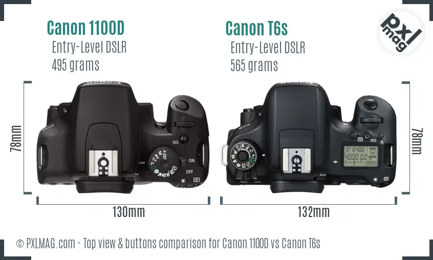 Canon 1100D vs Canon T6s top view buttons comparison