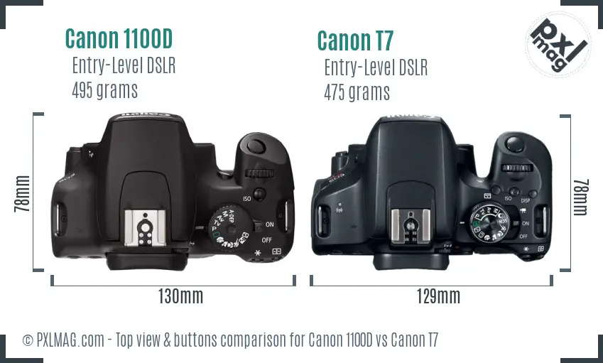 Canon 1100D vs Canon T7 top view buttons comparison