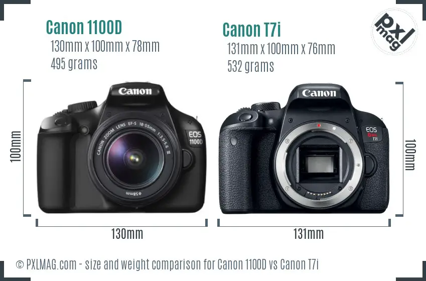 Canon 1100D vs Canon T7i size comparison