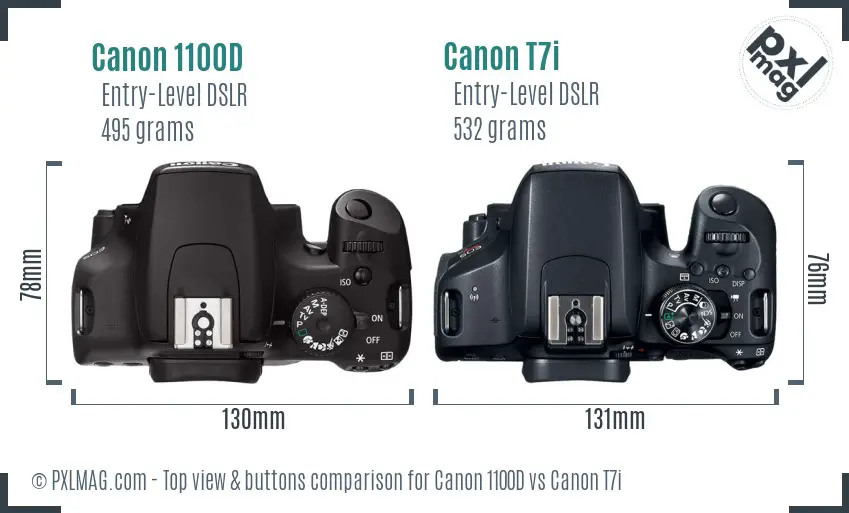 Canon 1100D vs Canon T7i top view buttons comparison