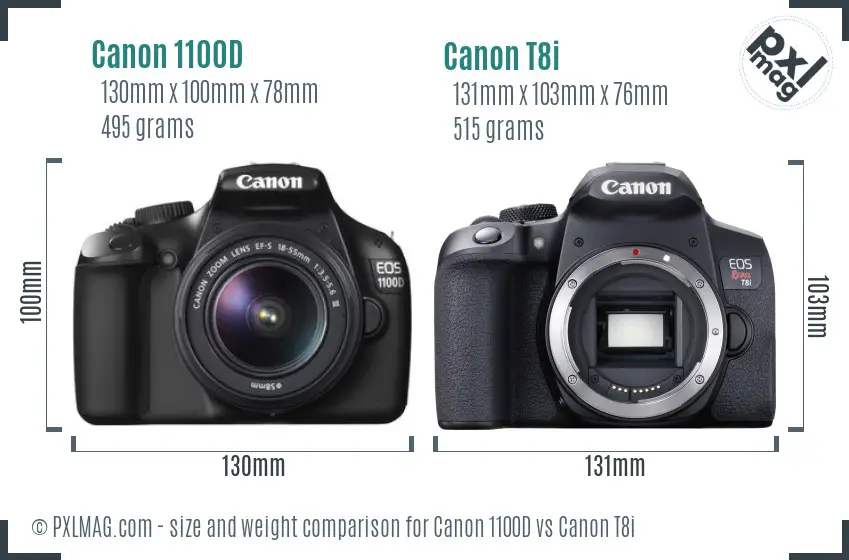 Canon 1100D vs Canon T8i size comparison