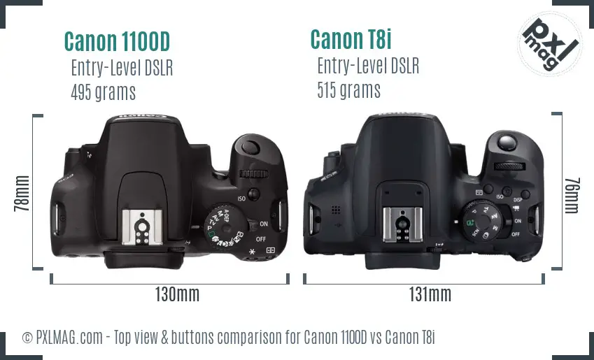 Canon 1100D vs Canon T8i top view buttons comparison