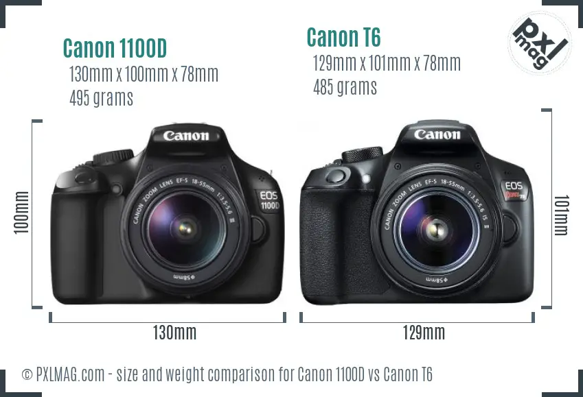 Canon 1100D vs Canon T6 size comparison