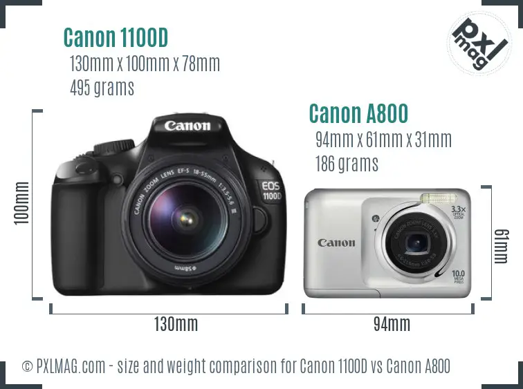 Canon 1100D vs Canon A800 size comparison