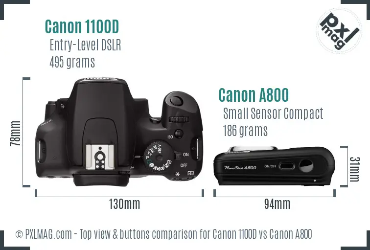 Canon 1100D vs Canon A800 top view buttons comparison