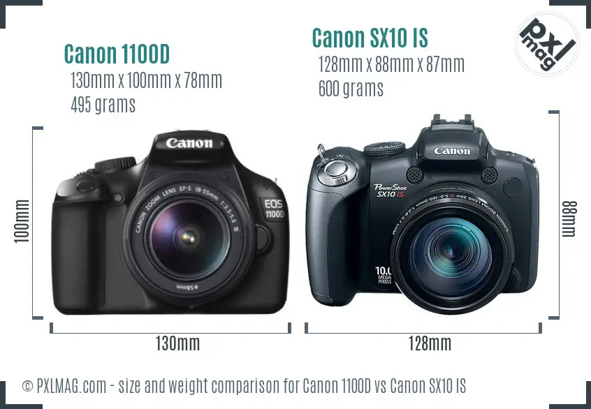 Canon 1100D vs Canon SX10 IS size comparison Canon 1100D vs Canon SX10 IS size comparison