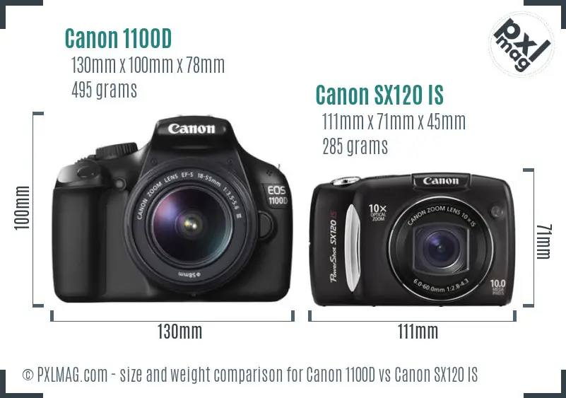 Canon 1100D vs Canon SX120 IS size comparison