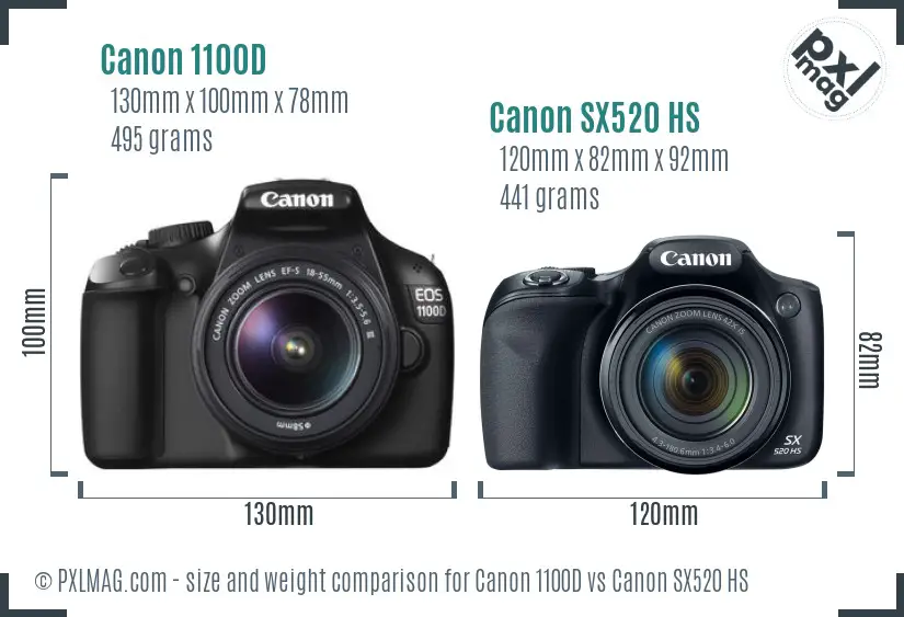 Canon 1100D vs Canon SX520 HS size comparison Canon 1100D vs Canon SX520 HS size comparison