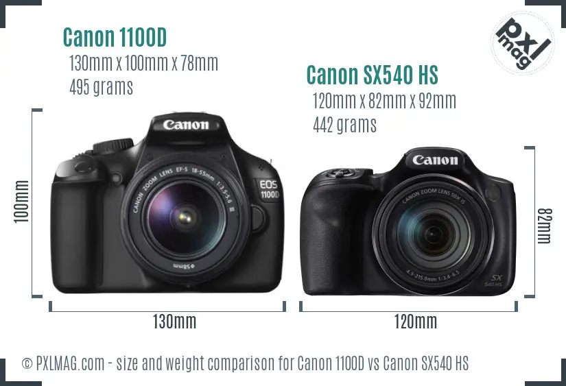 Canon 1100D vs Canon SX540 HS size comparison