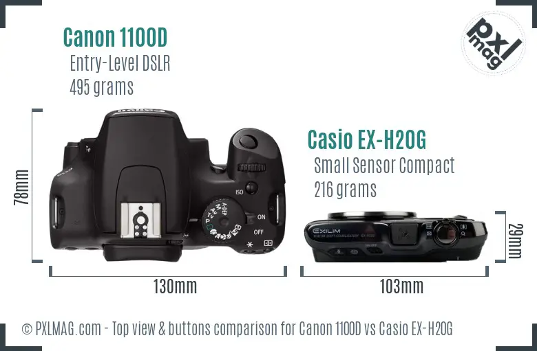 Canon 1100D vs Casio EX-H20G top view buttons comparison