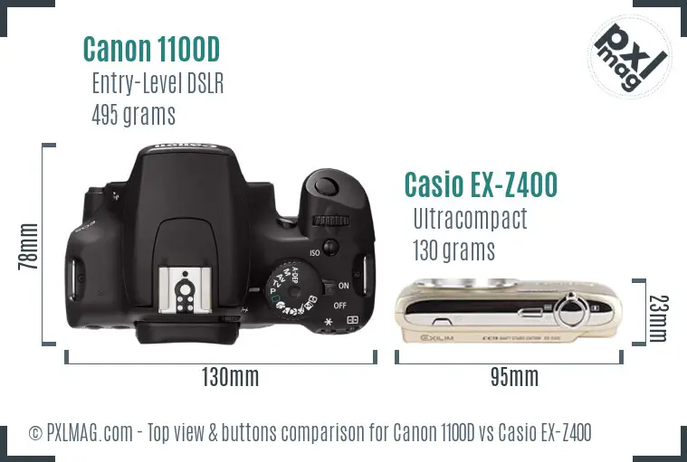 Canon 1100D vs Casio EX-Z400 top view buttons comparison Canon 1100D vs Casio EX-Z400 top view buttons comparison