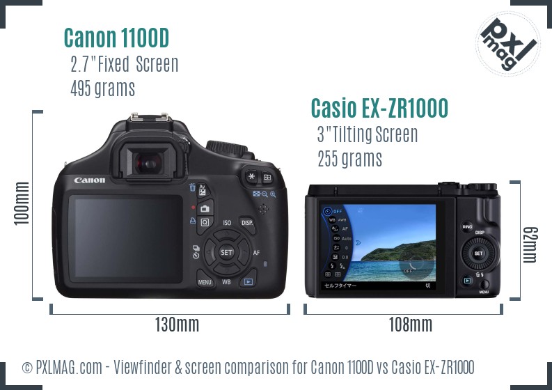 Canon 1100D vs Casio EX-ZR1000 Screen and Viewfinder comparison