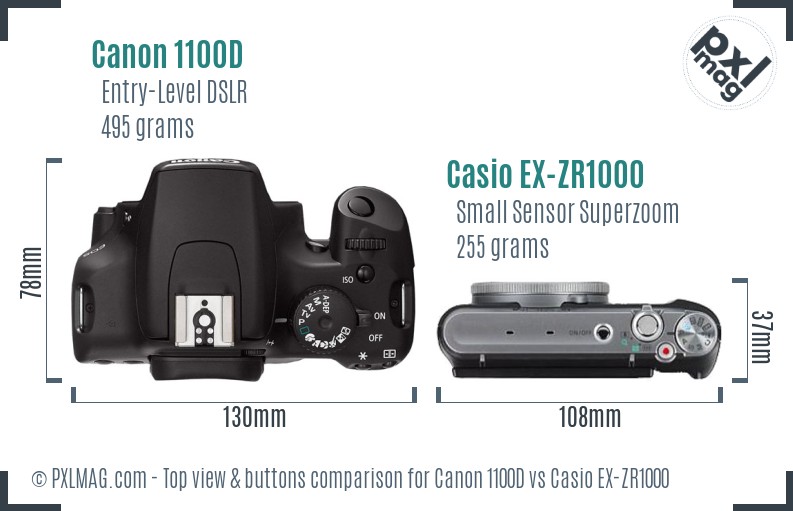 Canon 1100D vs Casio EX-ZR1000 top view buttons comparison
